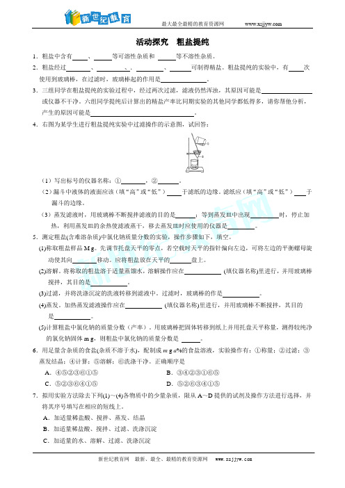 第十一单元 活动探究  粗盐提纯(含答案)