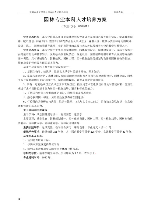 园林专业本科人才培养方案