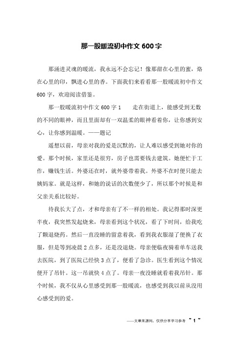 那一股暖流初中作文600字