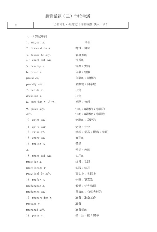 2019版高考英语一轮复习精选晨背热点话题(三)学校生活讲义.doc