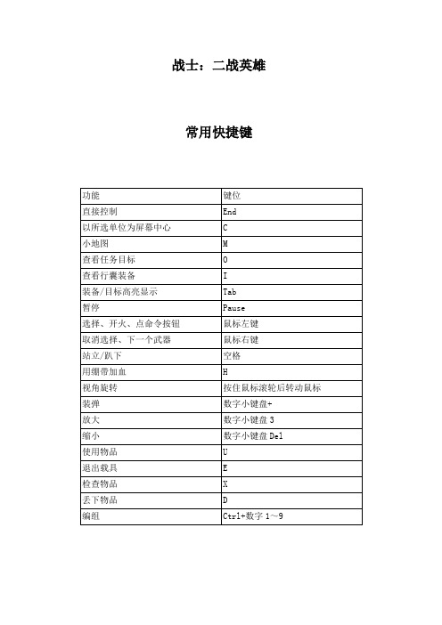 战士：二战英雄攻略及快捷键