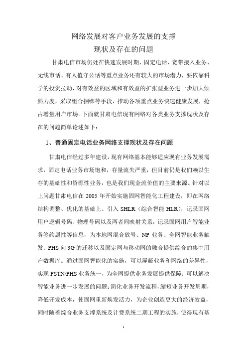 网络发展对客户业务发展的支撑