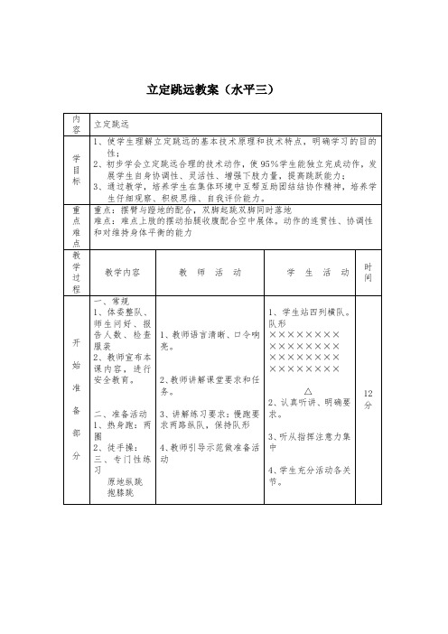 水平三：体育课立定跳远教案