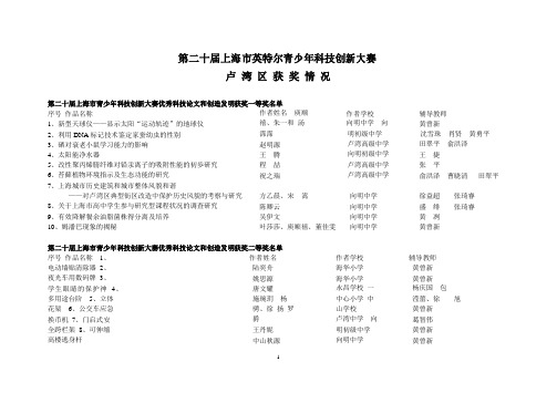 第二十届上海青少年科技创新大赛优秀科技论文和创造发明获奖一