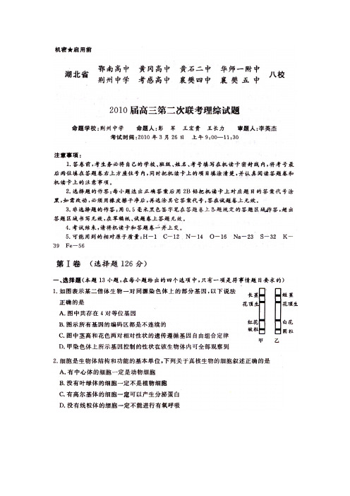湖北省八校2010届高三第二次联考理科综合