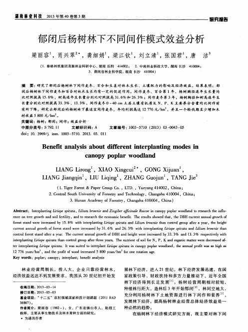 郁闭后杨树林下不同间作模式效益分析