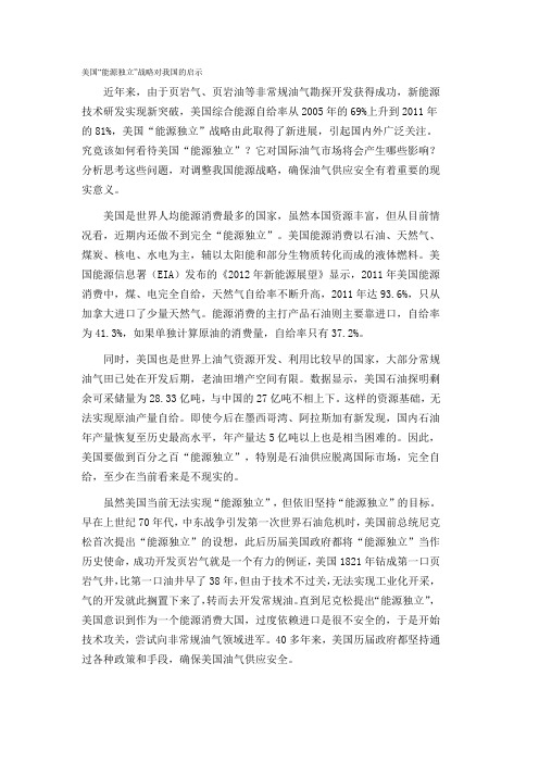 美国“能源独立”战略对我国的启示