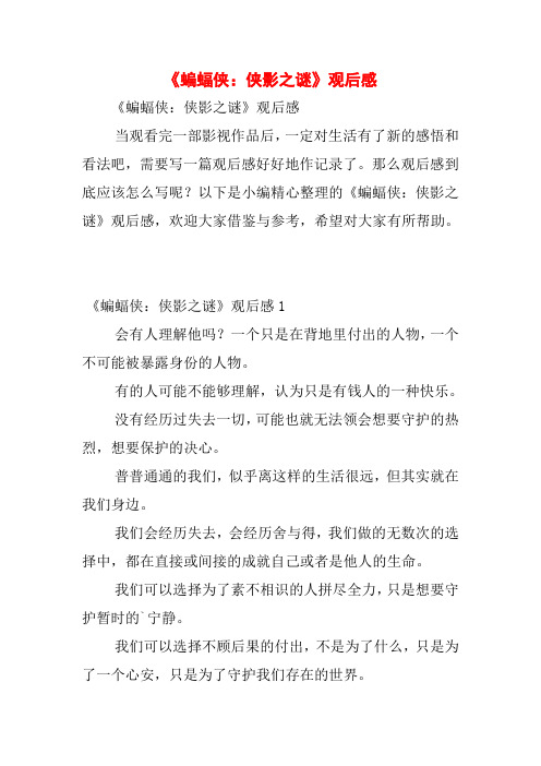 《蝙蝠侠：侠影之谜》观后感