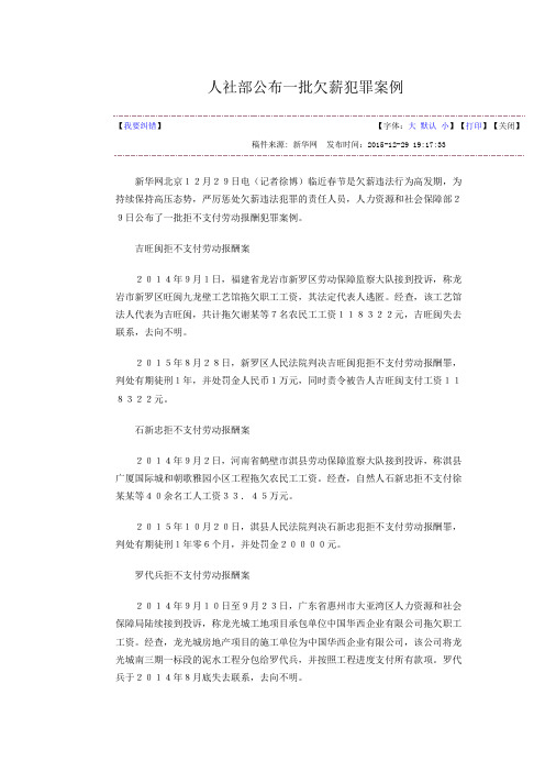 人社部公布一批欠薪犯罪案例