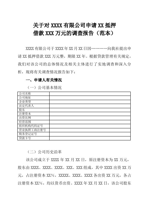 范本-企业抵押贷款调查报告