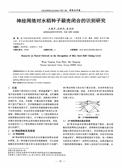 神经网络对水稻种子颖壳闭合的识别研究