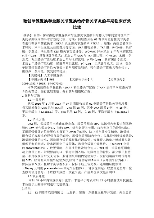 微创单髁置换和全膝关节置换治疗骨关节炎的早期临床疗效比较