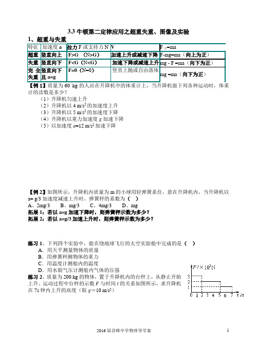 3.3牛顿第二定律应用之超重失重、图像及实验