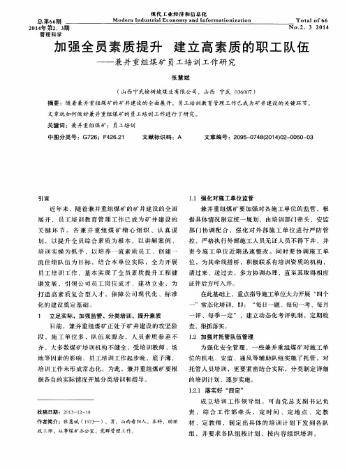 加强全员素质提升 建立高素质的职工队伍一一兼并重组煤矿员工培训工作研究