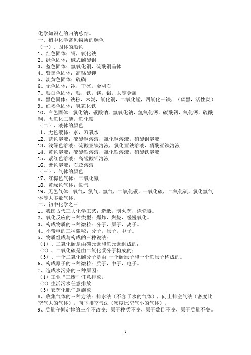 初中化学知识点总结归纳