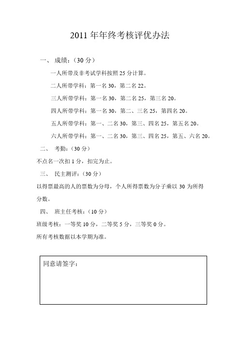 2011年年终考核评优办法
