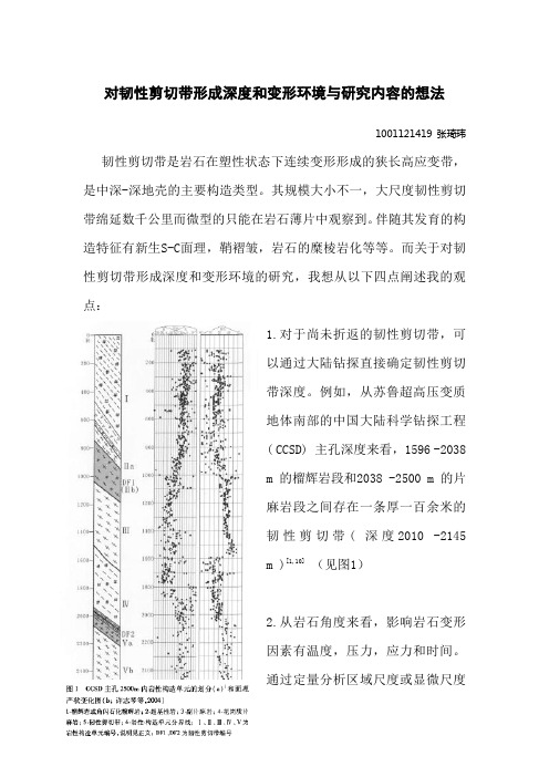 对韧性剪切带形成深度和变形环境研究方法与研究内容的想法