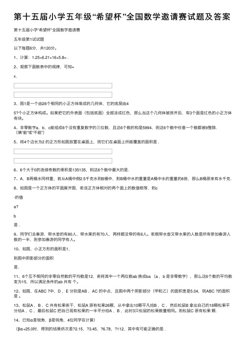 第十五届小学五年级“希望杯”全国数学邀请赛试题及答案