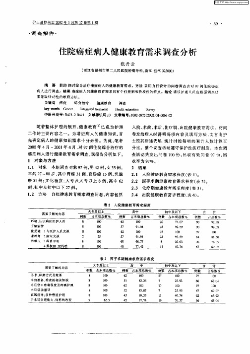 住院癌症病人健康教育需求调查分析