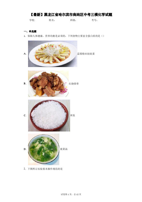 2021年黑龙江省哈尔滨市南岗区中考三模化学试题 答案和解析