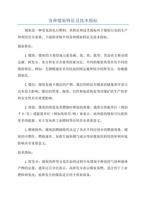 各种煤炭特征及技术指标