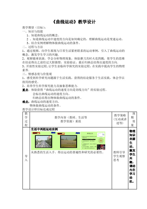 (完整版)曲线运动教学设计