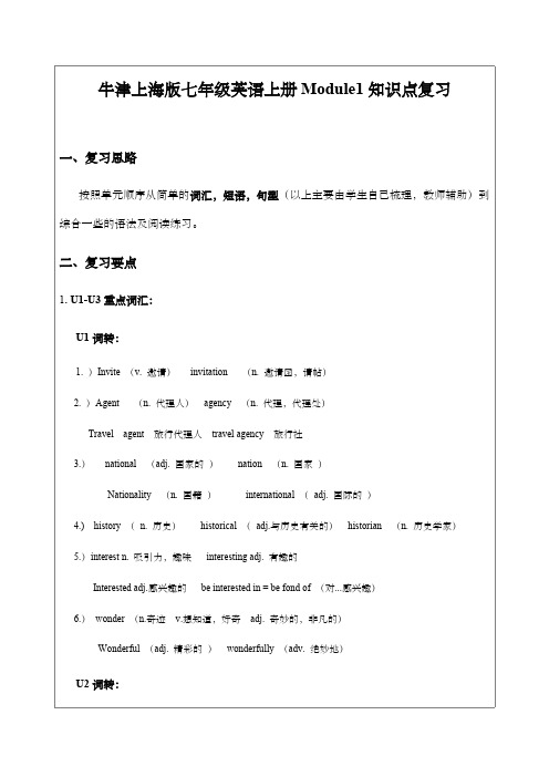 牛津上海版七年级英语上册Module1知识点复习