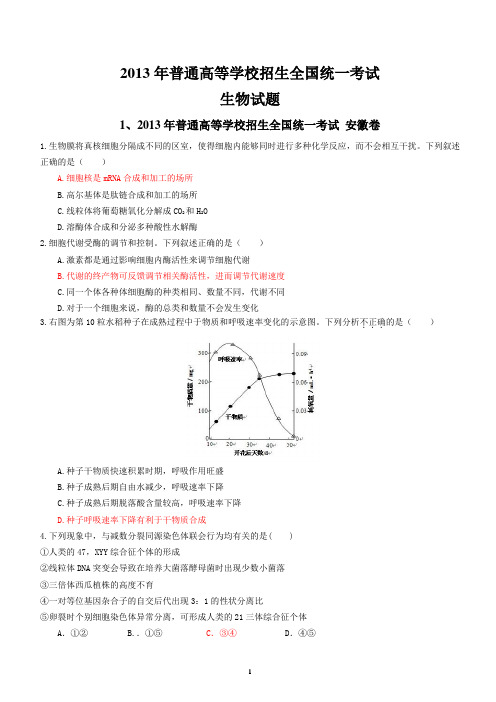 2013年高考全国各地13套生物试题