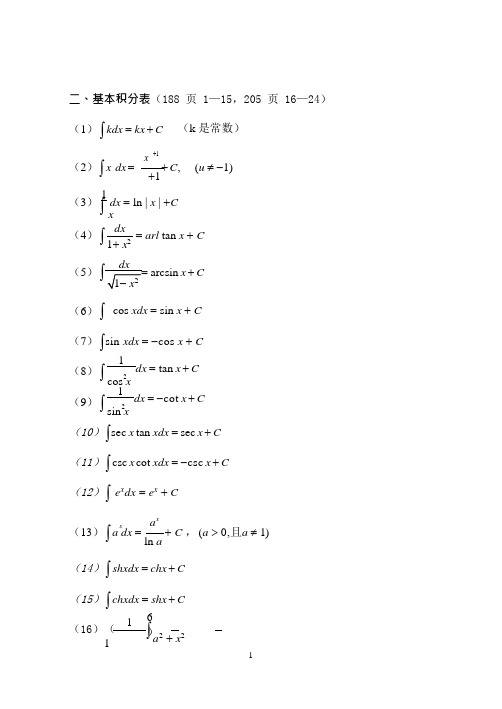 定积分公式(可编辑修改word版)