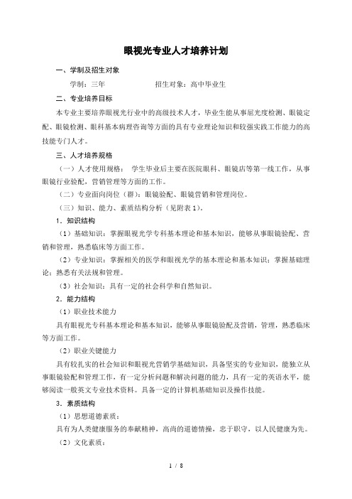 眼视光专业人才培养方案