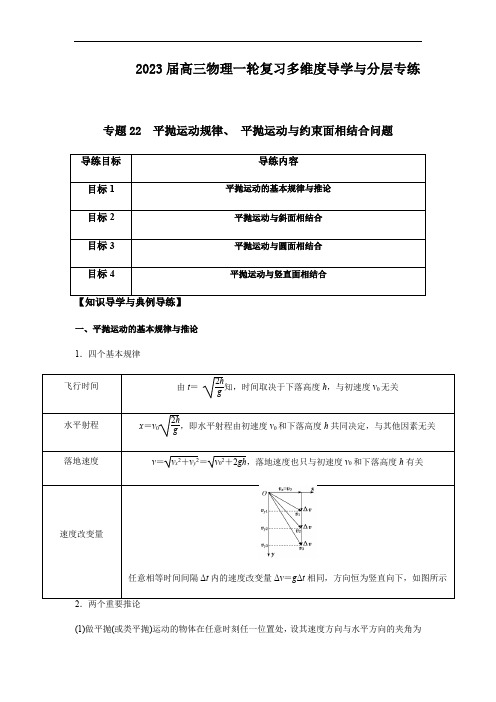 专题22 平抛运动规律、 平抛运动与约束面相结合问题(解析版)