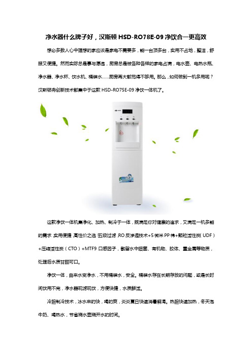 净水器什么牌子好,汉斯顿HSD-RO78E-09净饮合一更高效