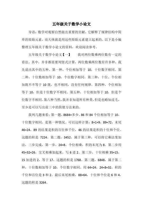五年级关于数学小论文