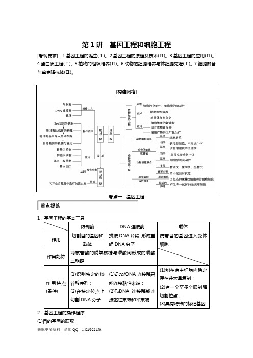 生物高考二轮复习专题八 第1讲 基因工程和细胞工程(人教版)