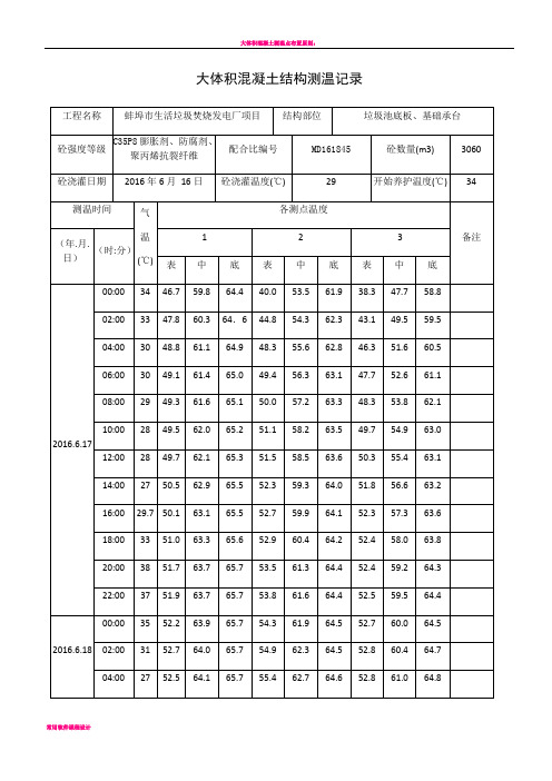 大体积混凝土测温记录