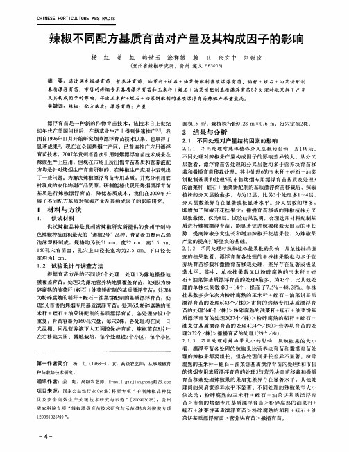 辣椒不同配方基质育苗对产量及其构成因子的影响