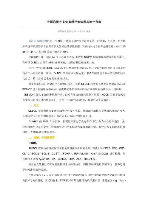中国弥漫大B细胞淋巴瘤诊断与治疗指南