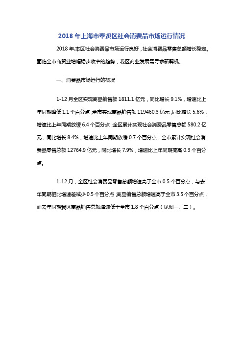 2018年上海市奉贤区社会消费品市场运行情况