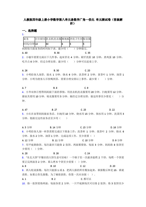 人教版四年级上册小学数学第八单元条数学广角—优化 单元测试卷(答案解析)