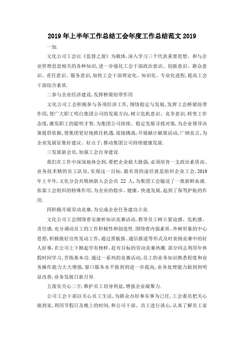 最新-2019年上半年工作总结 工会年度工作总结范文2019 精品