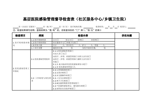 基层医院感染管理督导检查表(社区服务中心乡镇卫生院)