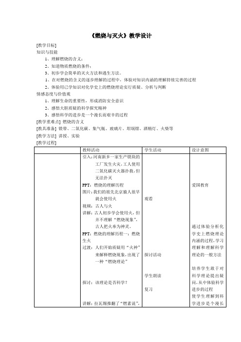 沪教版九年级上册初中化学《4.燃料及其燃烧 4.1燃烧与灭火 灭火与防火》_1