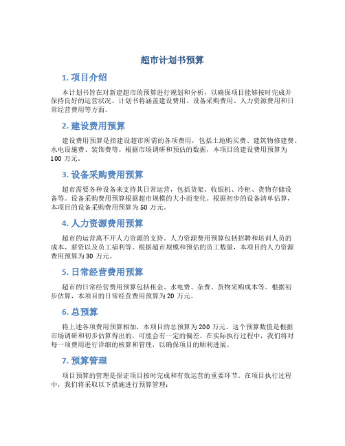 超市计划书预算