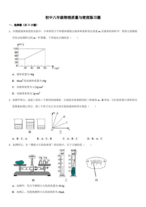 初中八年级物理质量与密度练习题