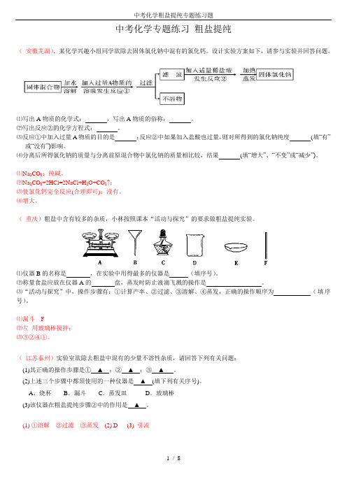 中考化学粗盐提纯专题练习题