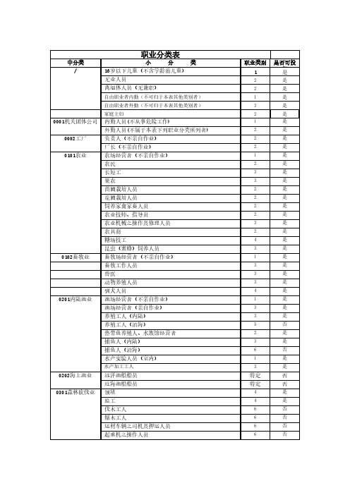 职业分类表