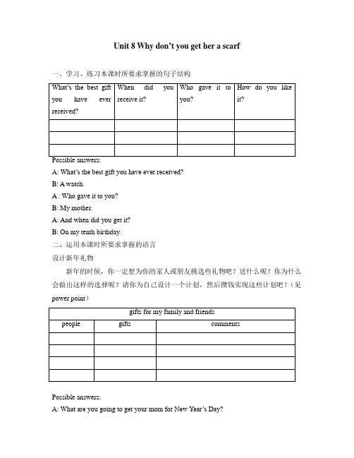 人教版新目标英语八下Unit 8 Why don not you get her a scarf教案1
