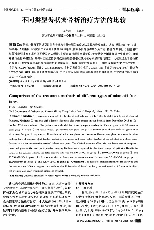 不同类型齿状突骨折治疗方法的比较