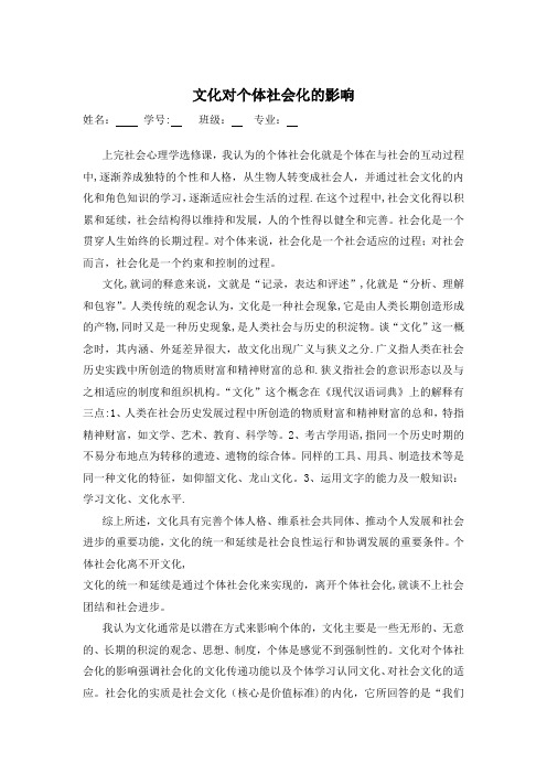 文化对个体社会化的影响