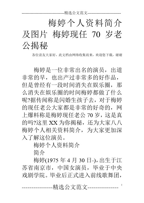 梅婷个人资料简介及图片 梅婷现任70岁老公揭秘